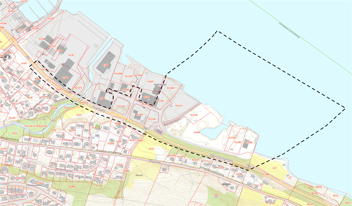 Kart der plangrensene er markert. - Klikk for stort bilete